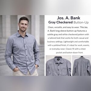 Jos. A. Bank Gray and White Check Button-Down Shirt